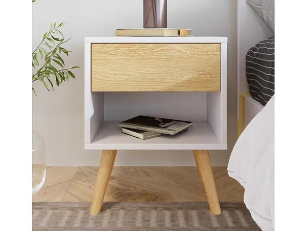 Clearance Set Van 2 Nachtkastjes - 1 Lade En 1 Nis - Wit Nachtkastje