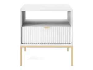 Discount Set Van 2 Nachtkastjes Met 1 Lade En 1 Nis - Wit En Goudkleurig - Liouba Van Nachtkastje