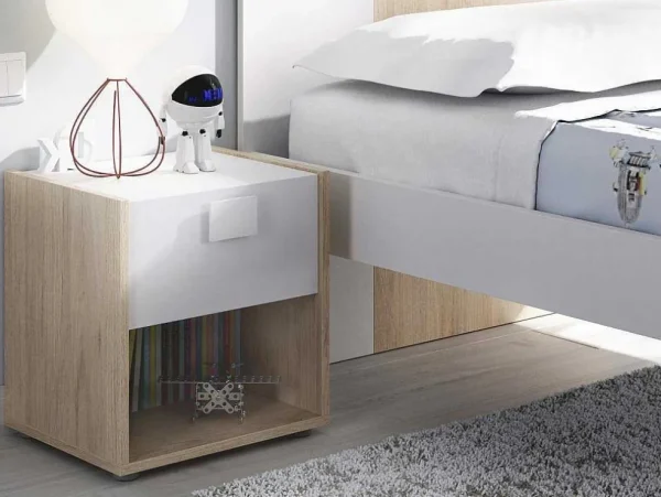 Best Set Van 2 Nachtkastjes Met 1 Lade En 1 Nis - Sonia - Materiaal: Naturel En Wit - Sonia Kindermeubel