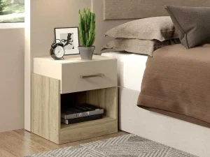 Hot Set Van 2 Nachtkastjes Met 1 Lade En 1 Opbergvak Kleuren: Houtlook En Ivoorwit Bodil Ii Nachtkastje
