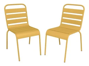 Fashion Set Van 2 Opstapelbare Tuinstoelen Van Metaal - Mosterdgeel - Mirmande Van Tuinset