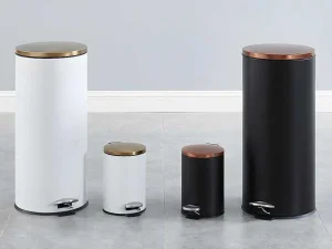 Shop Set Van 2 Roestvrijstalen Pedaalemmers Pira - 30L En 3L - Wit En Goudkleurig Keukenaccessoire En -Opbergruimte