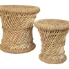 Clearance Set Van 2 Ronde Poefs Van Licht Naturelkleurig Rotan Mirtaka Poef