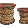 Flash Sale Set Van 2 Ronde Poefs Van Licht Naturelkleurig En Rood Rotan Mirtaka Poef