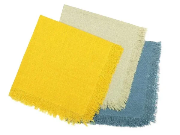 Discount Set Van 4 Servetten Met Franje - Katoen - 45 X 45 Cm - Marineblauw - Pola Textiel Voor Eettafel