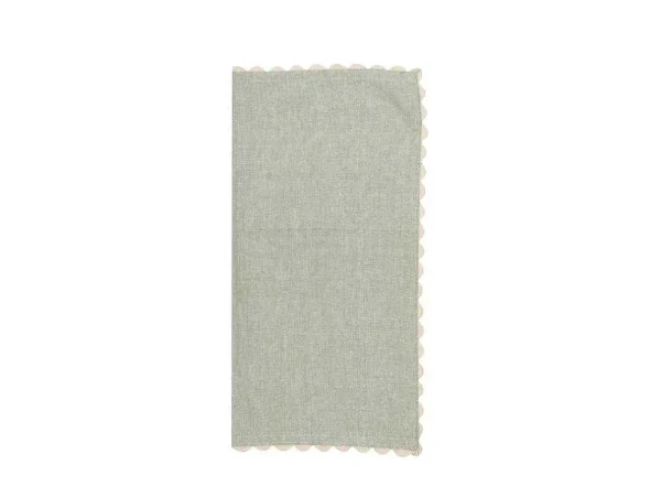 New Set Van 4 Servetten Van Katoen - 45 X 45 Cm - Groen - Beige Rand - Loania Textiel Voor Eettafel