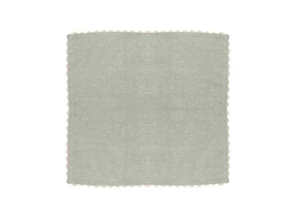 New Set Van 4 Servetten Van Katoen - 45 X 45 Cm - Groen - Beige Rand - Loania Textiel Voor Eettafel