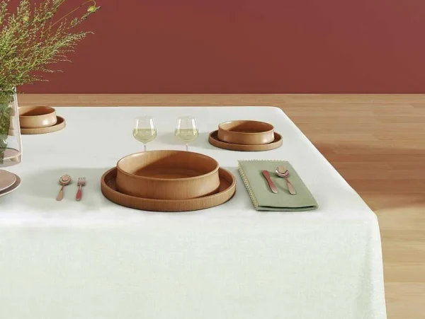 New Set Van 4 Servetten Van Katoen - 45 X 45 Cm - Groen - Beige Rand - Loania Textiel Voor Eettafel