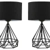 Online Set Van 2 Tafellampen Van Metaal Met Stoffen Kap - Zwart - H41 Cm - Anaia Lamp