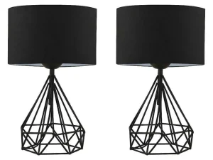 Online Set Van 2 Tafellampen Van Metaal Met Stoffen Kap - Zwart - H41 Cm - Anaia Lamp
