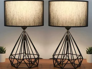 Online Set Van 2 Tafellampen Van Metaal Met Stoffen Kap - Zwart - H41 Cm - Anaia Lamp