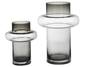Clearance Set Van 2 Vazen Van Getint Glas - D25 X H30 Cm - Glas - Gerookt Grijs - Valoit Decoratieobject Voor Binnen