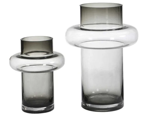 Clearance Set Van 2 Vazen Van Getint Glas - D25 X H30 Cm - Glas - Gerookt Grijs - Valoit Decoratieobject Voor Binnen