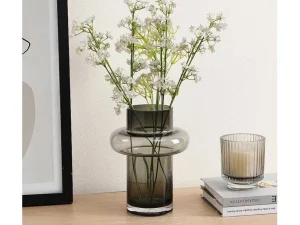 Clearance Set Van 2 Vazen Van Getint Glas - D25 X H30 Cm - Glas - Gerookt Grijs - Valoit Decoratieobject Voor Binnen