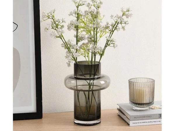 Clearance Set Van 2 Vazen Van Getint Glas - D25 X H30 Cm - Glas - Gerookt Grijs - Valoit Decoratieobject Voor Binnen