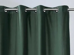 Clearance Set Van 2 Verduisterende Gordijnen Van Velours - L135 X H250 Cm - Groen Met Zilverkleurige Ogen - Darrel Huistextiel