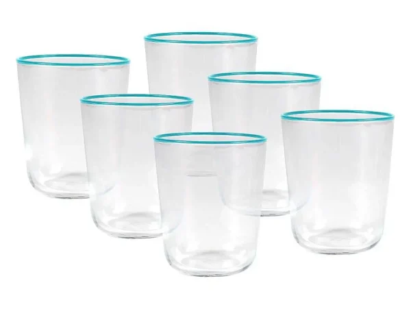 Best Set Van 6 Waterglazen Met Een Blauwe Rand Van 31,5 Cl - D. 8 X H. 9,5 Cm - Azuran Tafelservies