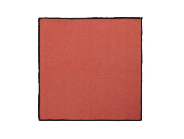 Cheap Set Van Tafellaken + 4 Servetten Van Linnen En Katoen - Zwarte Rand - Terracotta - 170 X 170 Cm - Borina Textiel Voor Eettafel