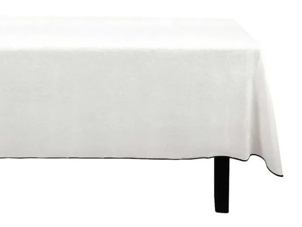Online Set Van Tafellaken + 4 Servetten Van Linnen En Katoen - Zwarte Rand - Wit - 170 X 300 Cm - Borina Textiel Voor Eettafel