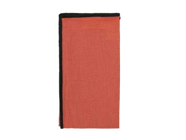 Cheap Set Van Tafellaken + 4 Servetten Van Linnen En Katoen - Zwarte Rand - Terracotta - 170 X 170 Cm - Borina Textiel Voor Eettafel