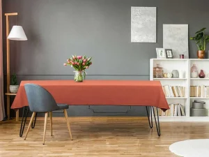Cheap Set Van Tafellaken + 4 Servetten Van Linnen En Katoen - Zwarte Rand - Terracotta - 170 X 170 Cm - Borina Textiel Voor Eettafel