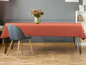 Cheap Set Van Tafellaken + 4 Servetten Van Linnen En Katoen - Zwarte Rand - Terracotta - 170 X 170 Cm - Borina Textiel Voor Eettafel