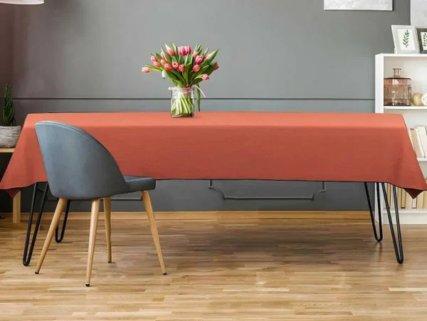Cheap Set Van Tafellaken + 4 Servetten Van Linnen En Katoen - Zwarte Rand - Terracotta - 170 X 170 Cm - Borina Textiel Voor Eettafel