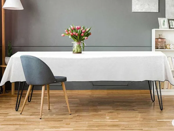 Online Set Van Tafellaken + 4 Servetten Van Linnen En Katoen - Zwarte Rand - Wit - 170 X 300 Cm - Borina Textiel Voor Eettafel