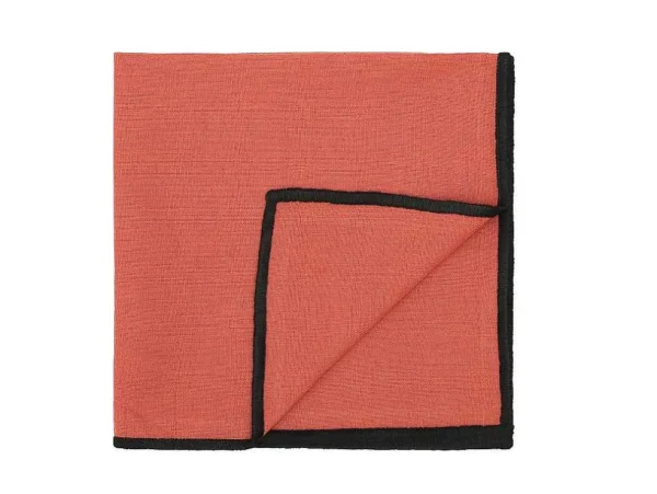 Cheap Set Van Tafellaken + 4 Servetten Van Linnen En Katoen - Zwarte Rand - Terracotta - 170 X 170 Cm - Borina Textiel Voor Eettafel