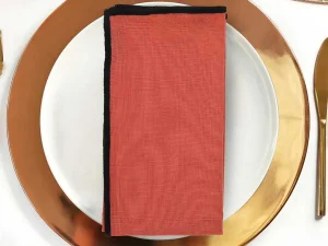 Cheap Set Van Tafellaken + 4 Servetten Van Linnen En Katoen - Zwarte Rand - Terracotta - 170 X 170 Cm - Borina Textiel Voor Eettafel