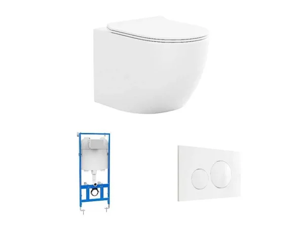 Flash Sale Set Voor Glanzend Witte Hang-Wc Met Voorwandsysteem En Bedieningsplaat - Javoine Hangend Toilet