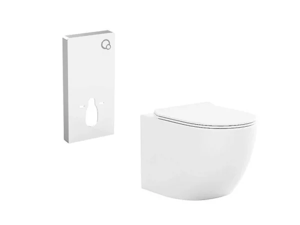 Cheap Set Voor Hang-Wc Met Decoratief Voorwandsysteem - Glanzend Wit - Javoine Hangend Toilet