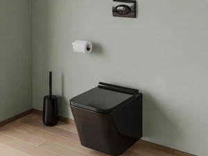 Fashion Set Voor Hang-Wc Van Glanzend Zwart Keramiek Met Voorwandsysteem En Ovalen Bedieningsplaat - Clemona Hangend Toilet