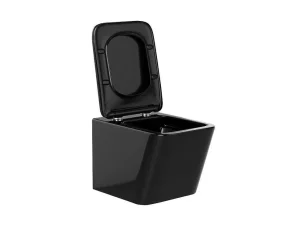 Fashion Set Voor Hang-Wc Van Glanzend Zwart Keramiek Met Voorwandsysteem En Ovalen Bedieningsplaat - Clemona Hangend Toilet