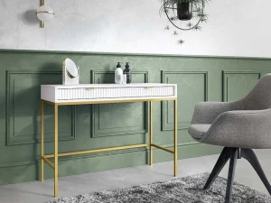 Clearance Sidetable Met 2 Laden - Wit En Goudkleurig - Liouba Van Sidetable