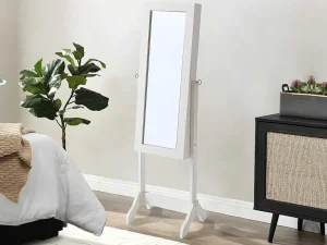 Hot Sieradenkastje Met Spiegel Berenice - Mdf En Grenen - 120 X 39 X 30 Cm - Wit Decoratieobject Voor Binnen
