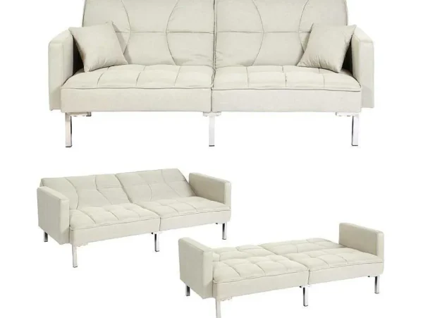 Sale Slaapbank Mcw-K65, Stof/Textiel Creme-Beige Klik-Klak En Bz Slaapbank