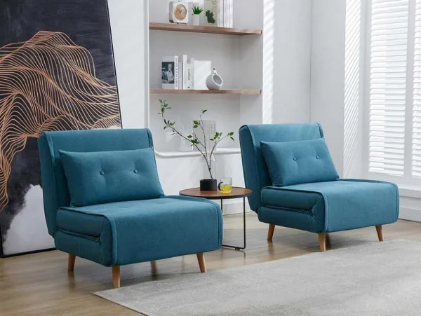 Sale Slaapfauteuil Van Blauwe Stof Uribia Uitklapbare Fauteuil