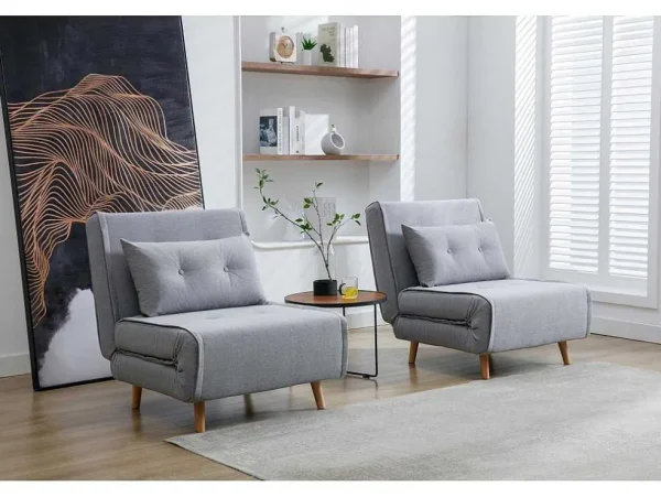 Outlet Slaapfauteuil Van Lichtgrijze Stof Uribia Uitklapbare Fauteuil