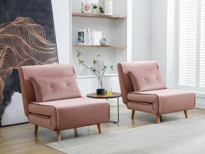 Best Slaapfauteuil Van Poederroze Velours Uribia Uitklapbare Fauteuil