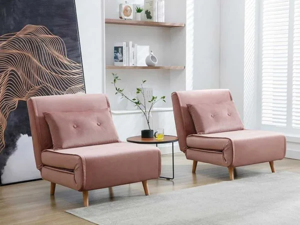 Best Slaapfauteuil Van Poederroze Velours Uribia Uitklapbare Fauteuil