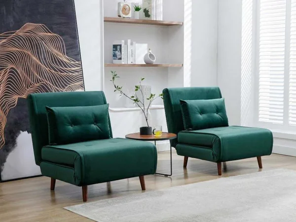 Outlet Slaapfauteuil Van Spargroen Velours Uribia Uitklapbare Fauteuil