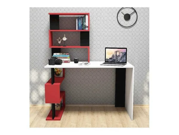 Online Snap Bureau, Wit, Rood, Zwart, 120X60X148,2 Cm, Bureaumeubel