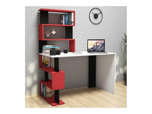 Online Snap Bureau, Wit, Rood, Zwart, 120X60X148,2 Cm, Bureaumeubel