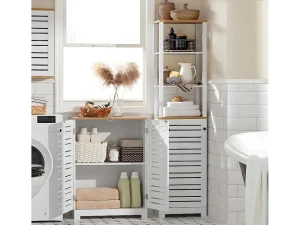 Cheap Bzr41-W Lage Kast Opbergkast Keukenkast, Badkamerkast Met 2 Louvredeuren Toiletmeubel