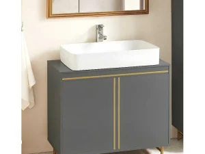 Discount Onderbouwkast, Onderbouwkast Met 2 Deuren En 2 Planken, Vrijstaand Badkamermeubel, Badkameropbergkast, Grijs, L75 X D35 X H65 Cm, Bzr129-Hg Wastafelmeubel