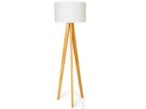 Best Staande Lamp Lorens - Hout En Linnen - 45 X 45 X 153 Cm - Wit Staande Lamp