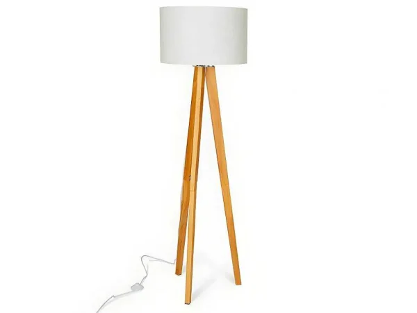 Best Staande Lamp Lorens - Hout En Linnen - 45 X 45 X 153 Cm - Wit Staande Lamp