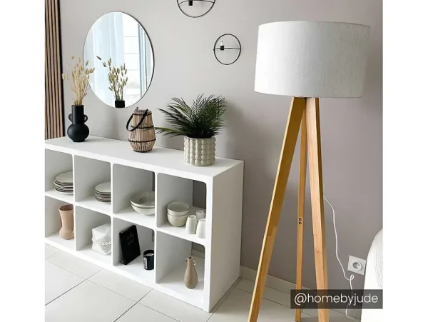 Best Staande Lamp Lorens - Hout En Linnen - 45 X 45 X 153 Cm - Wit Staande Lamp