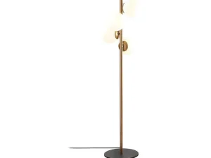 Online Staande Lamp Van Metaal En Glas 4 Bollen Faze - H130 Cm - Goud En Wit Staande Lamp